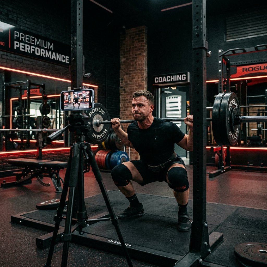 A member filming a training set on a phone for coach review