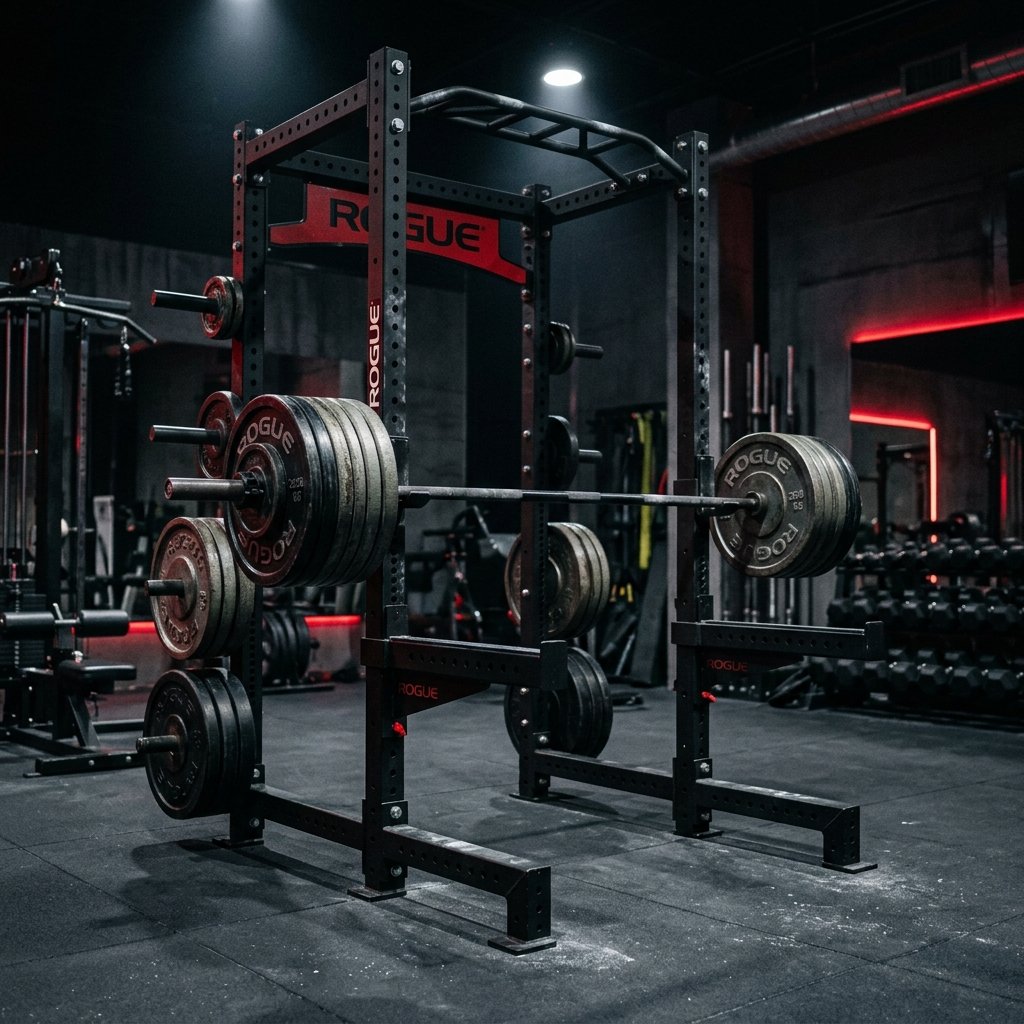 A heavy barbell loaded for a compound lift